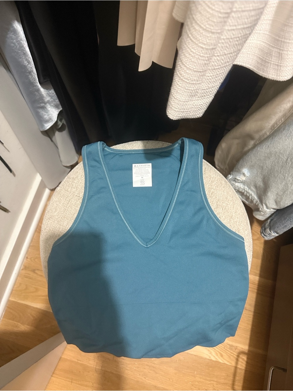 Athleta V-Neck Ribbed Tank Top — Teal Blue